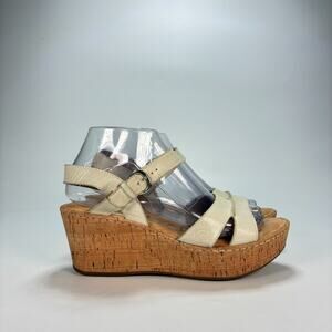 Born Tayen Cream Leather Platform Open Toe Wedge Sandals D64311 Women's Size 8M